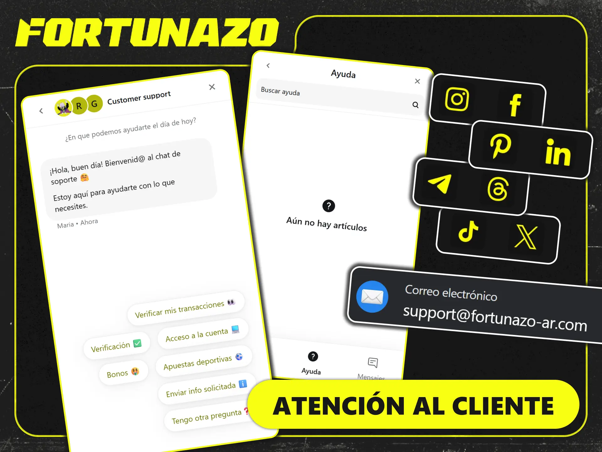 Contactá al servicio de soporte técnico en la app Fortunazo.