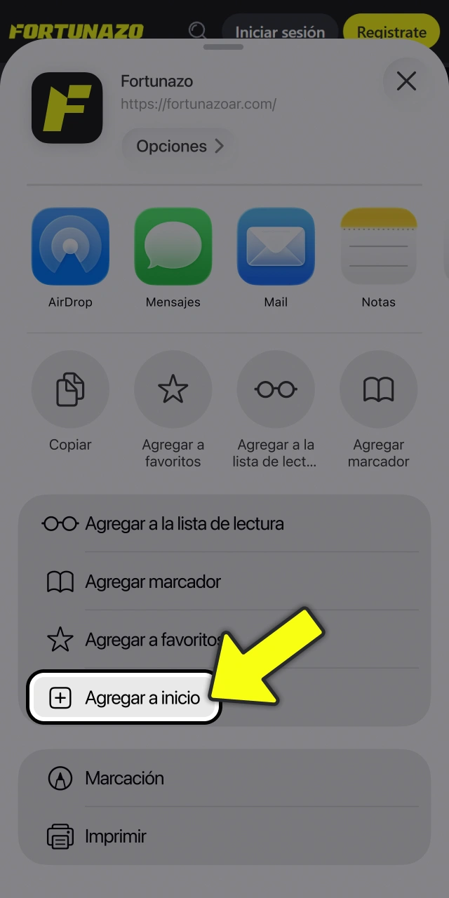Agregá el acceso directo a la pantalla de Fortunazo.
