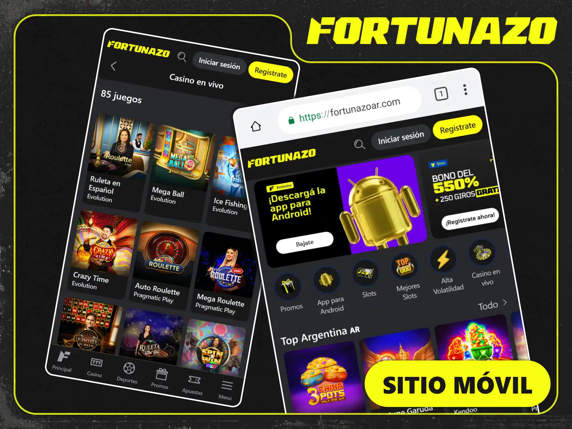 Jugá cómodamente desde el navegador móvil del sitio Fortunazo.