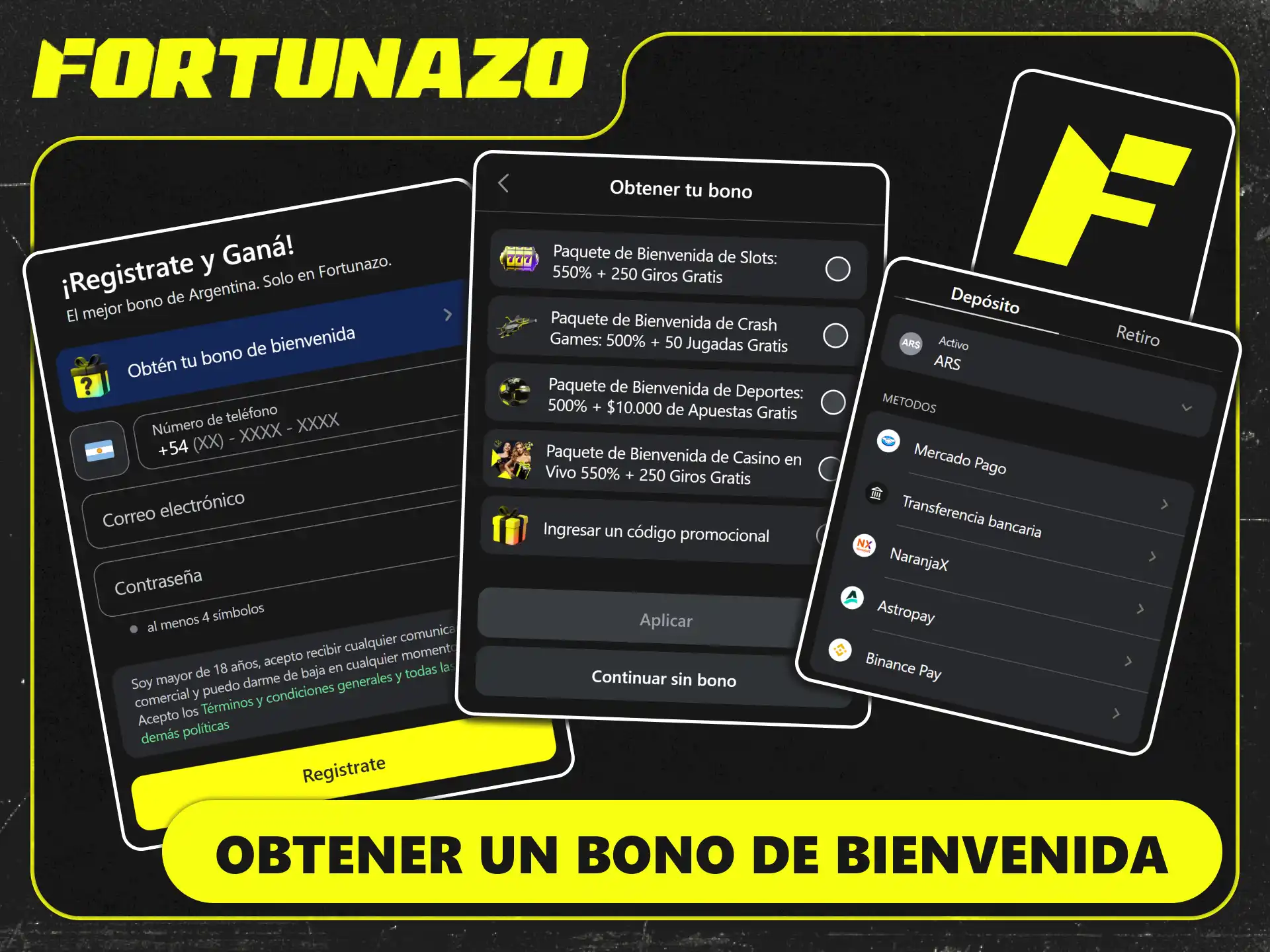 Reclamá tu bono de bienvenida desde la app de Fortunazo.