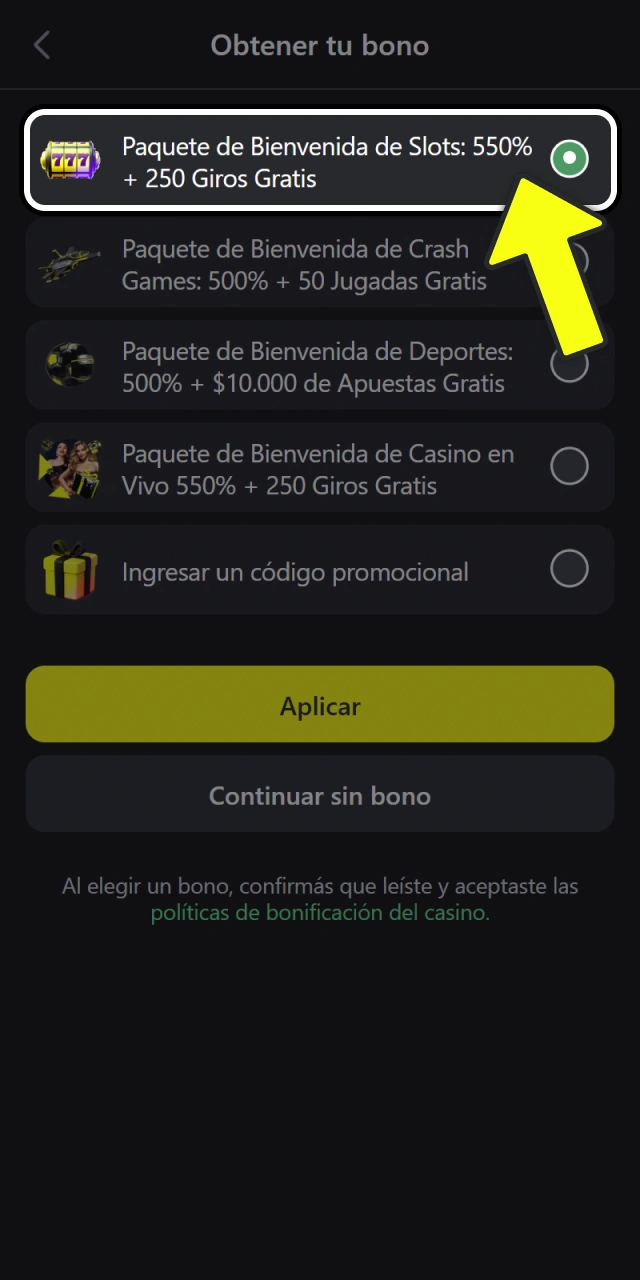 Seleccioná la promoción de bienvenida de tu preferencia en Fortunazo.