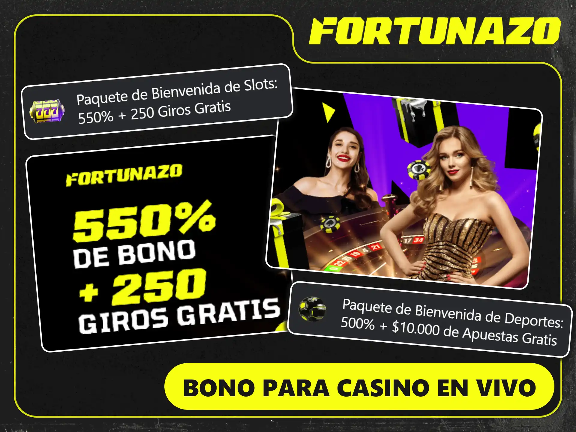 Activá el bono de bienvenida para casino en vivo Fortunazo.