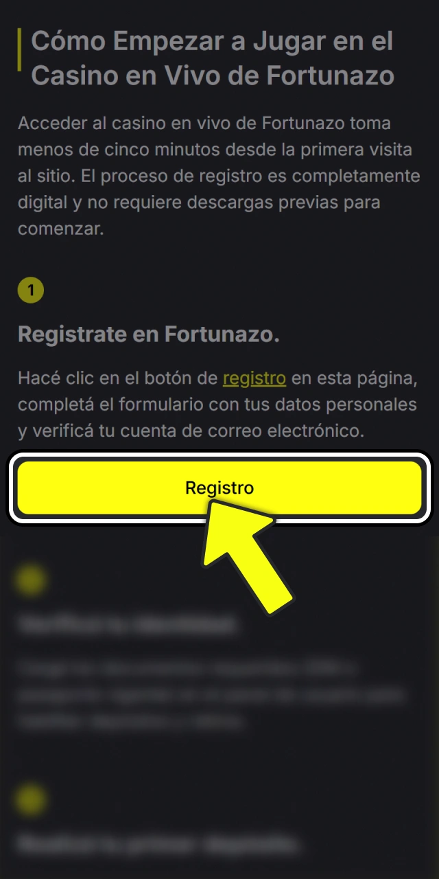 Registrate en la plataforma para empezar a jugar en Fortunazo.
