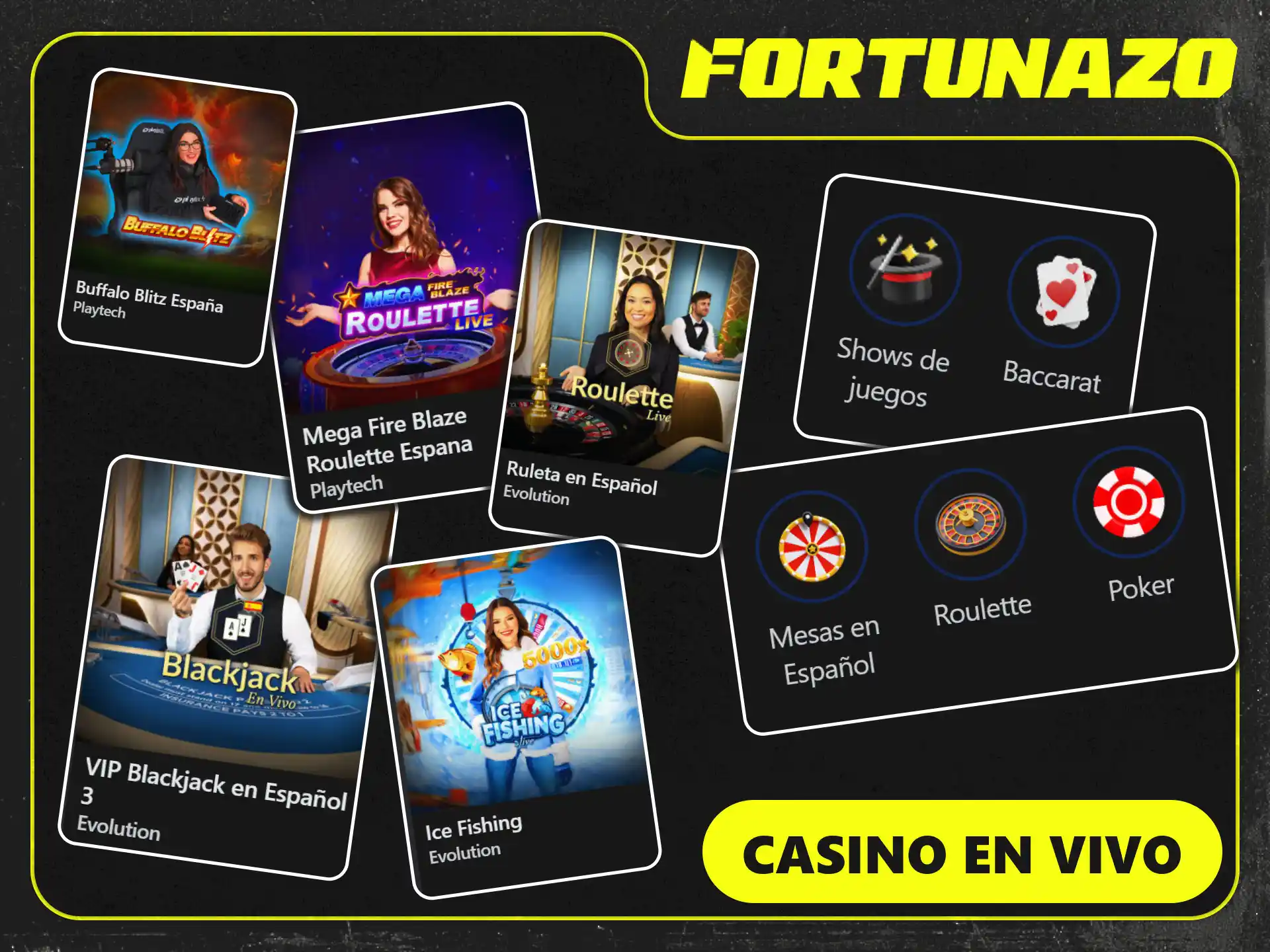 Ingresá a las salas de casino en vivo Fortunazo oficial.