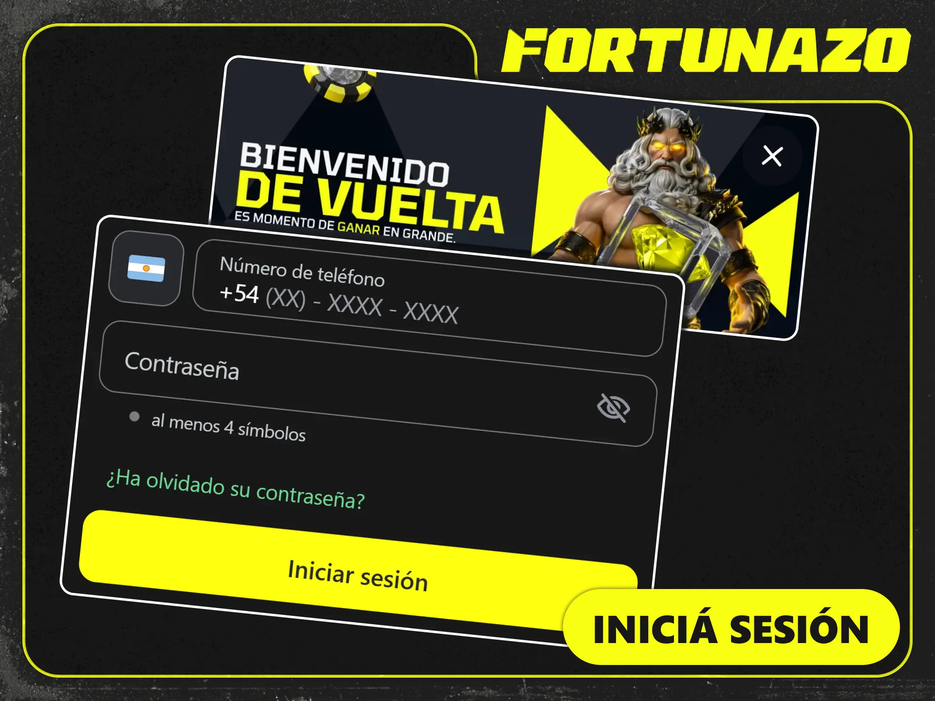 Ingresá a tu cuenta de usuario de forma Fortunazo oficial.