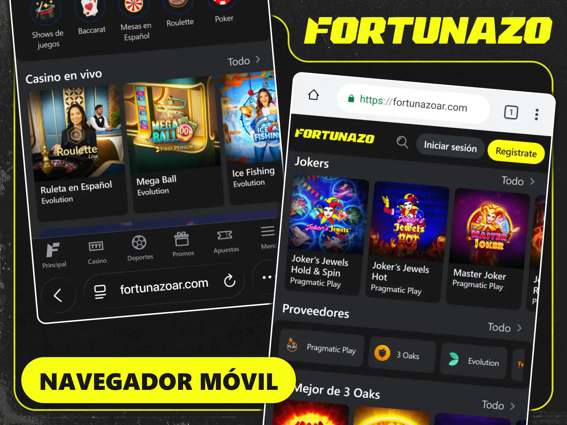 Jugá online desde cualquier navegador móvil en Fortunazo Argentina.