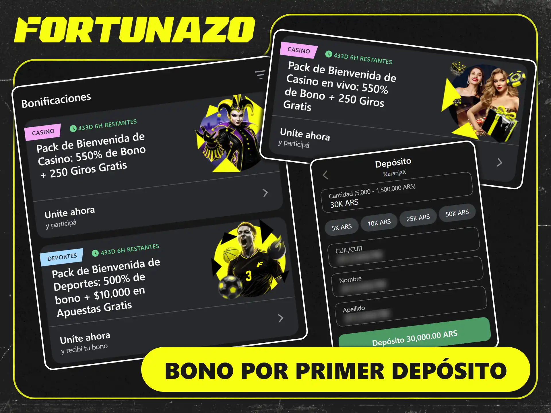 Activá tu bono de primer depósito de casino en Fortunazo.