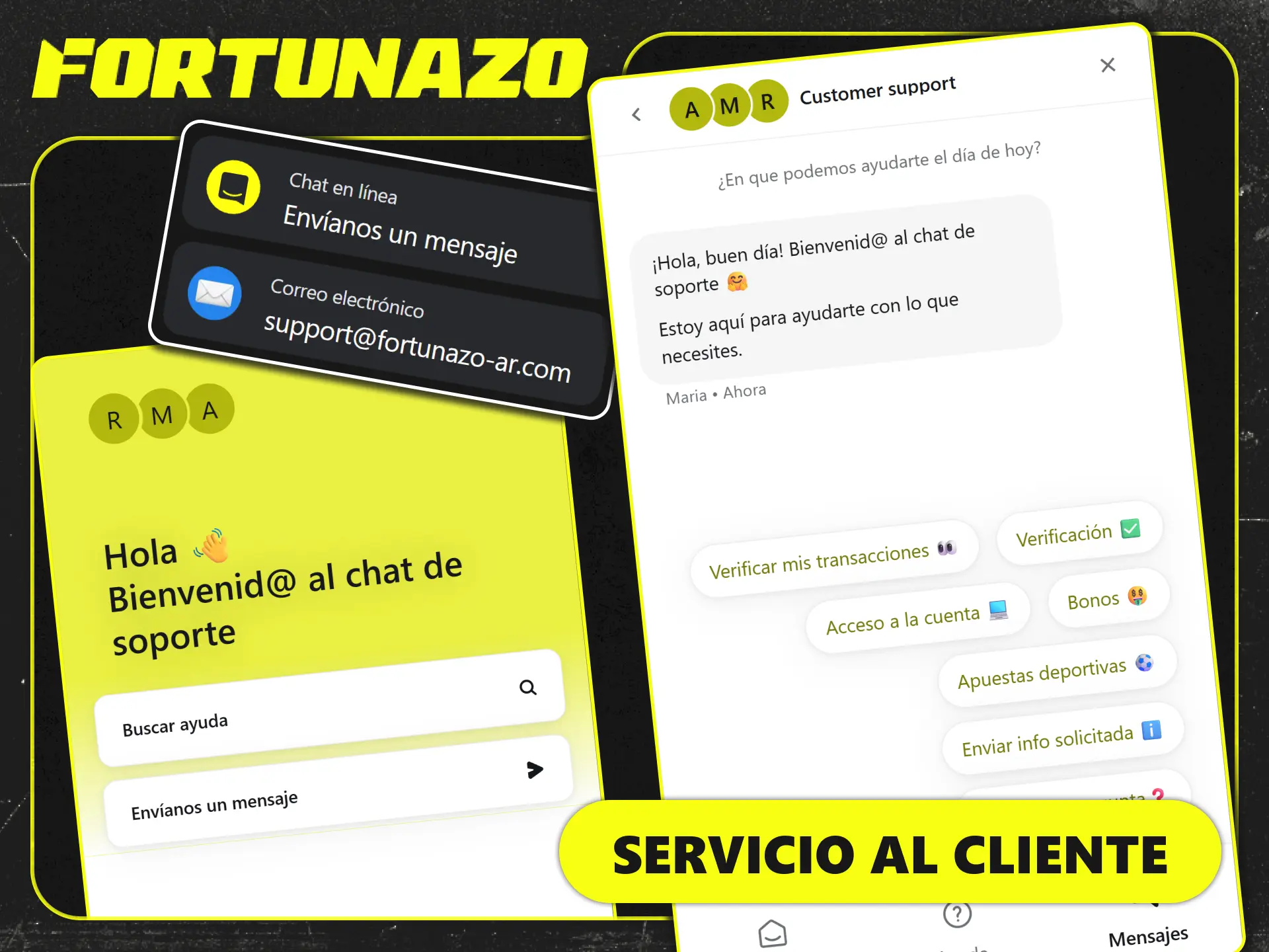 Hablá con el equipo de soporte técnico en Fortunazo Argentina.