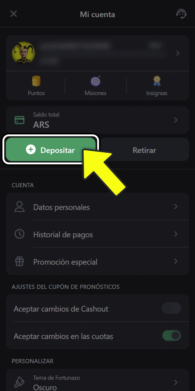 Abrí la sección del cajero de depósitos en Fortunazo oficial.
