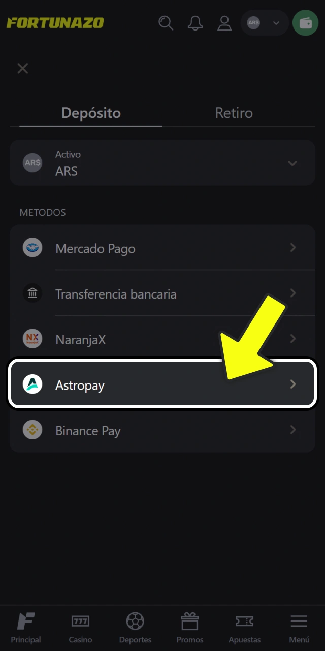 Seleccioná tu medio de pago favorito para operar en Fortunazo.